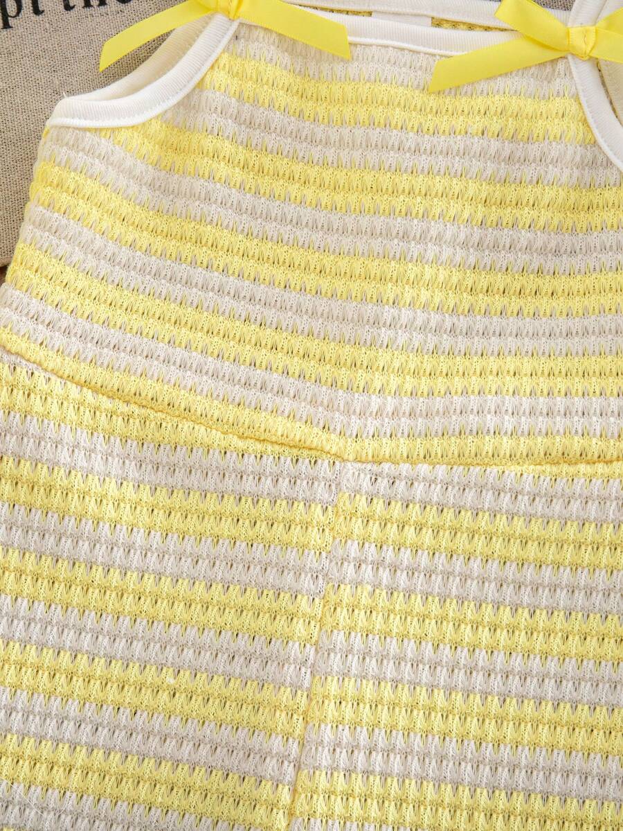 Cute Baby Girl Sleeveless Ribbed Short Jumpsuit With Bow Detail Casual Summer Wear