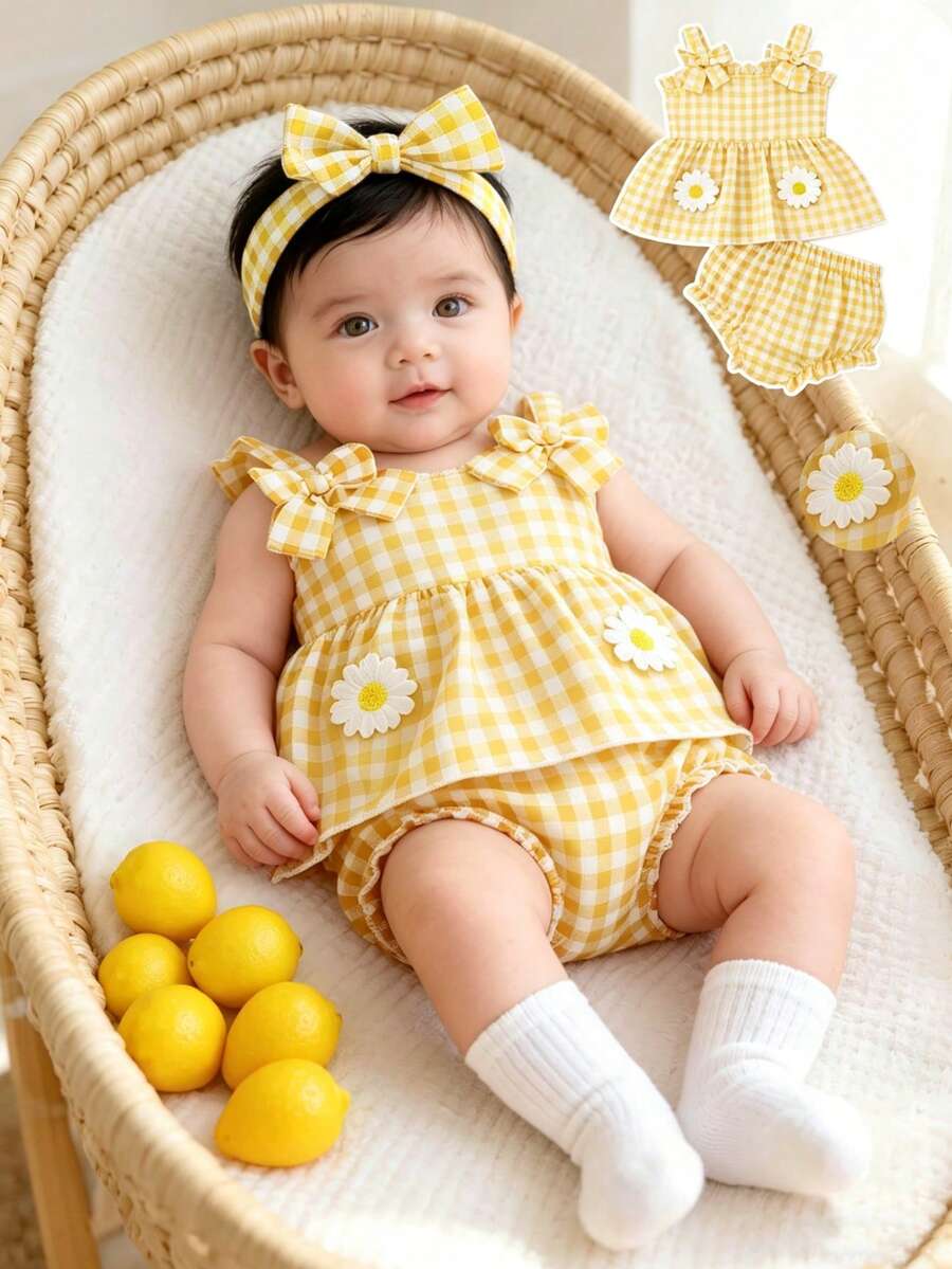 2PCS Baby Strawberry Embroidered Strap Top and Shorts Set for Cute Summer Vacations and Photoshoots