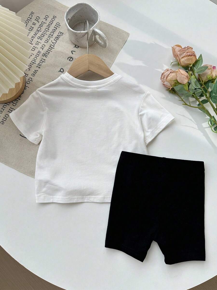 Casual Short Sleeve Top & Matching Shorts Set for Infant Girls