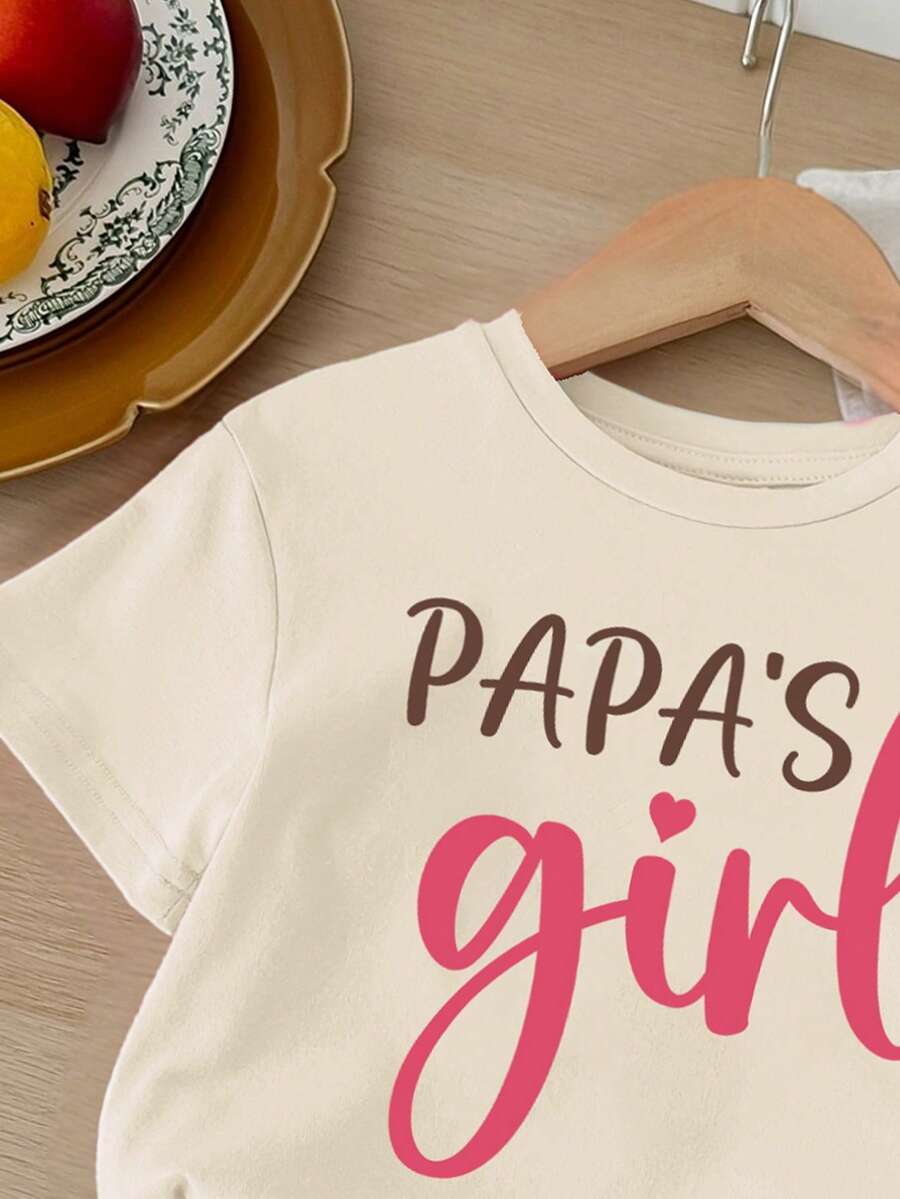 Letter Print Cotton Outfit Set For Baby Girls Casual Summer Daily Wear