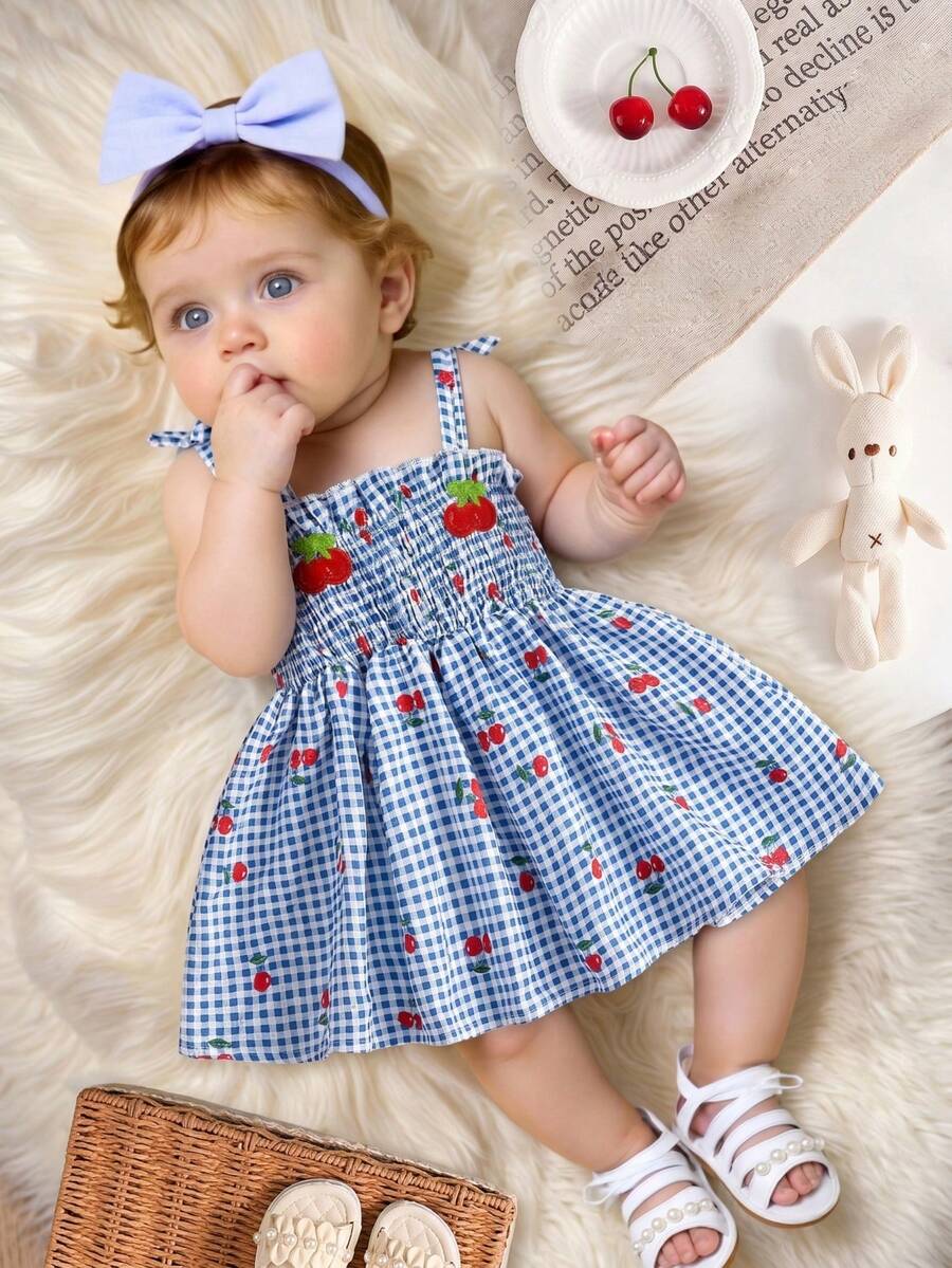 Baby Blue Plaid Floral Embroidered Cami Dress for Cute Spring and Summer Outings