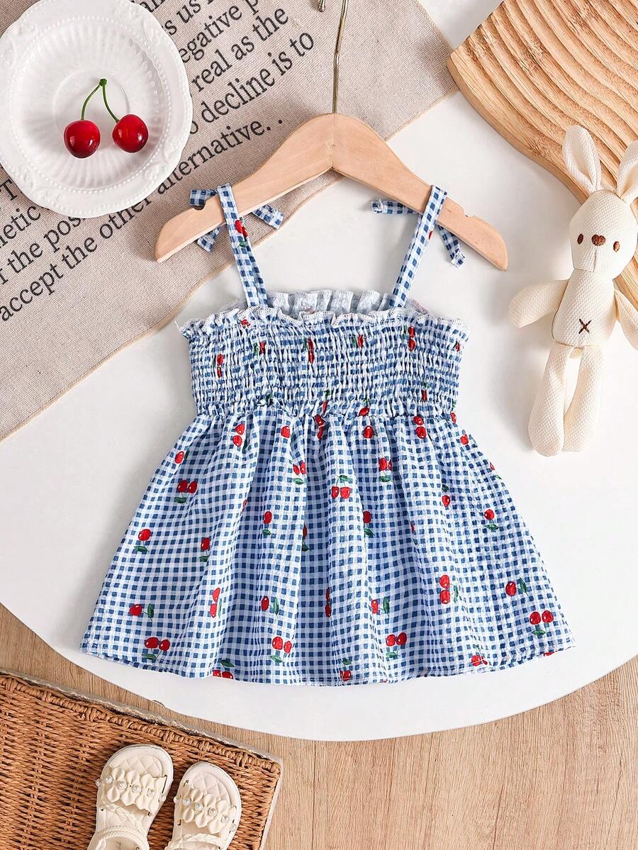 Baby Blue Plaid Floral Embroidered Cami Dress for Cute Spring and Summer Outings