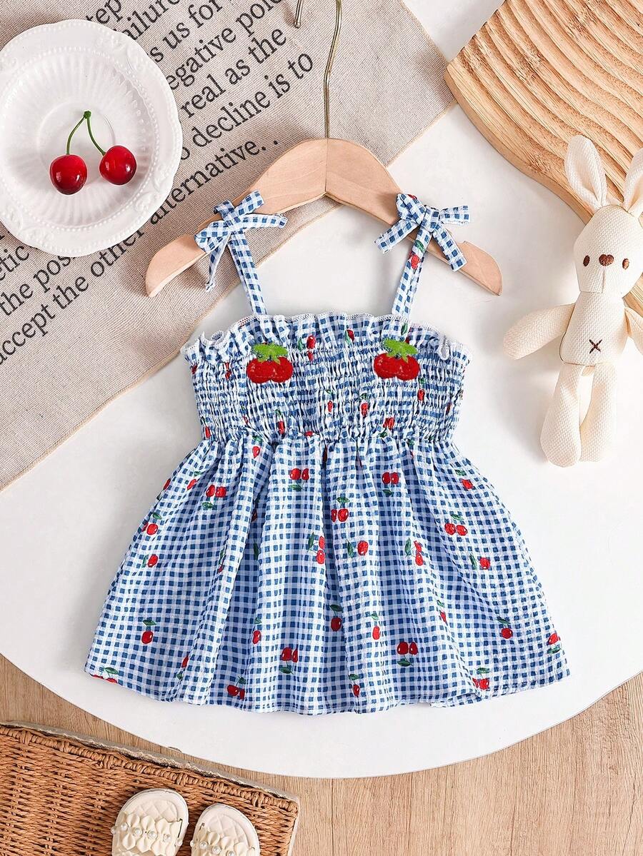 Baby Blue Plaid Floral Embroidered Cami Dress for Cute Spring and Summer Outings