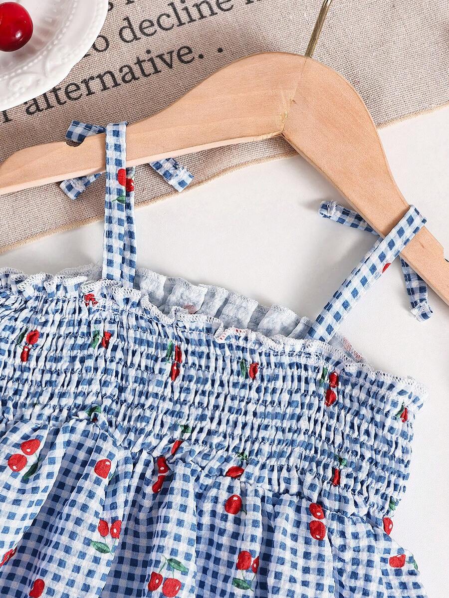 Baby Blue Plaid Floral Embroidered Cami Dress for Cute Spring and Summer Outings