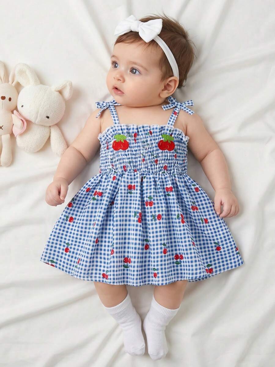Baby Blue Plaid Floral Embroidered Cami Dress for Cute Spring and Summer Outings