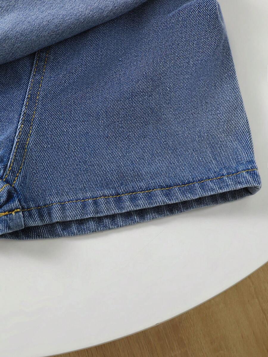 Toddler Girls Textured Knit Vest Top And Denim Skort Flower Embroidered Summer Outfit Set