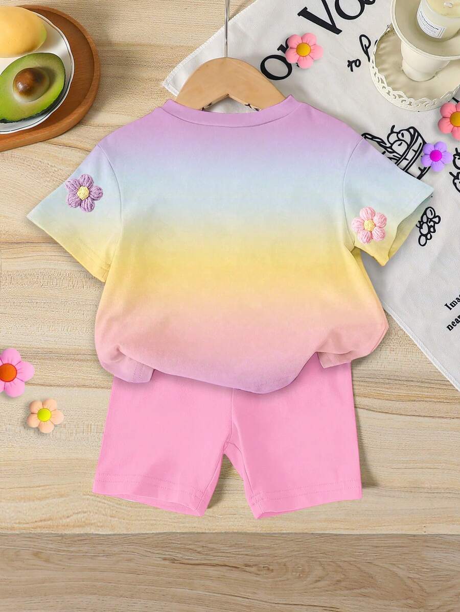 Lemon Fruit & Letter Print Short Sleeve Top and Shorts Set for Baby Girls