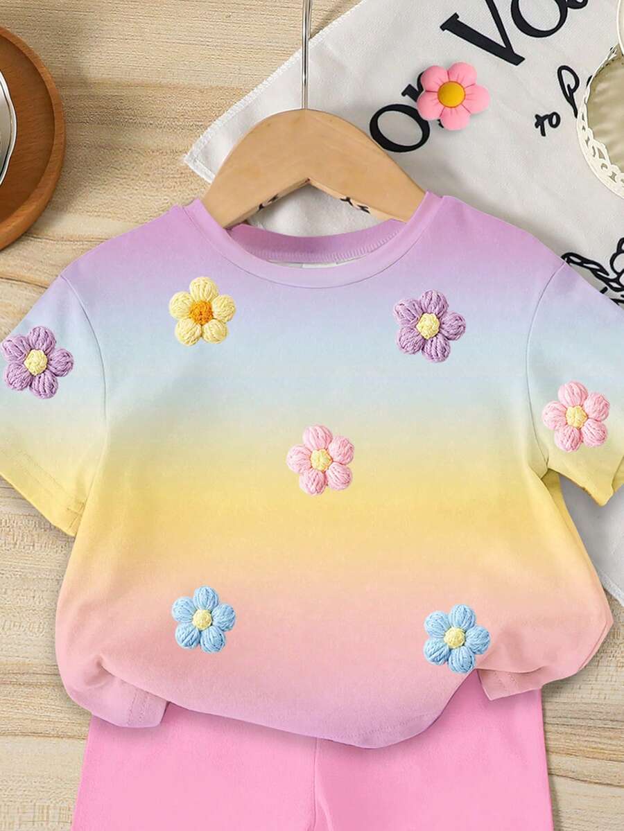 Lemon Fruit & Letter Print Short Sleeve Top and Shorts Set for Baby Girls