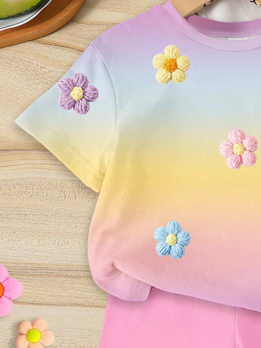 Lemon Fruit & Letter Print Short Sleeve Top and Shorts Set for Baby Girls