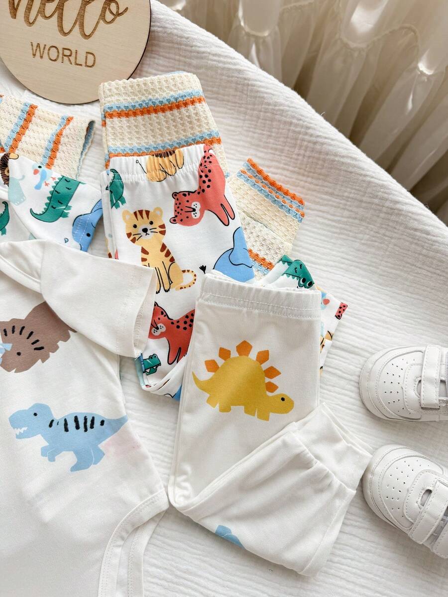 6pcs Baby Romper and Pants Set with Colorblock Stripes and Star Pattern for Spring and Summer