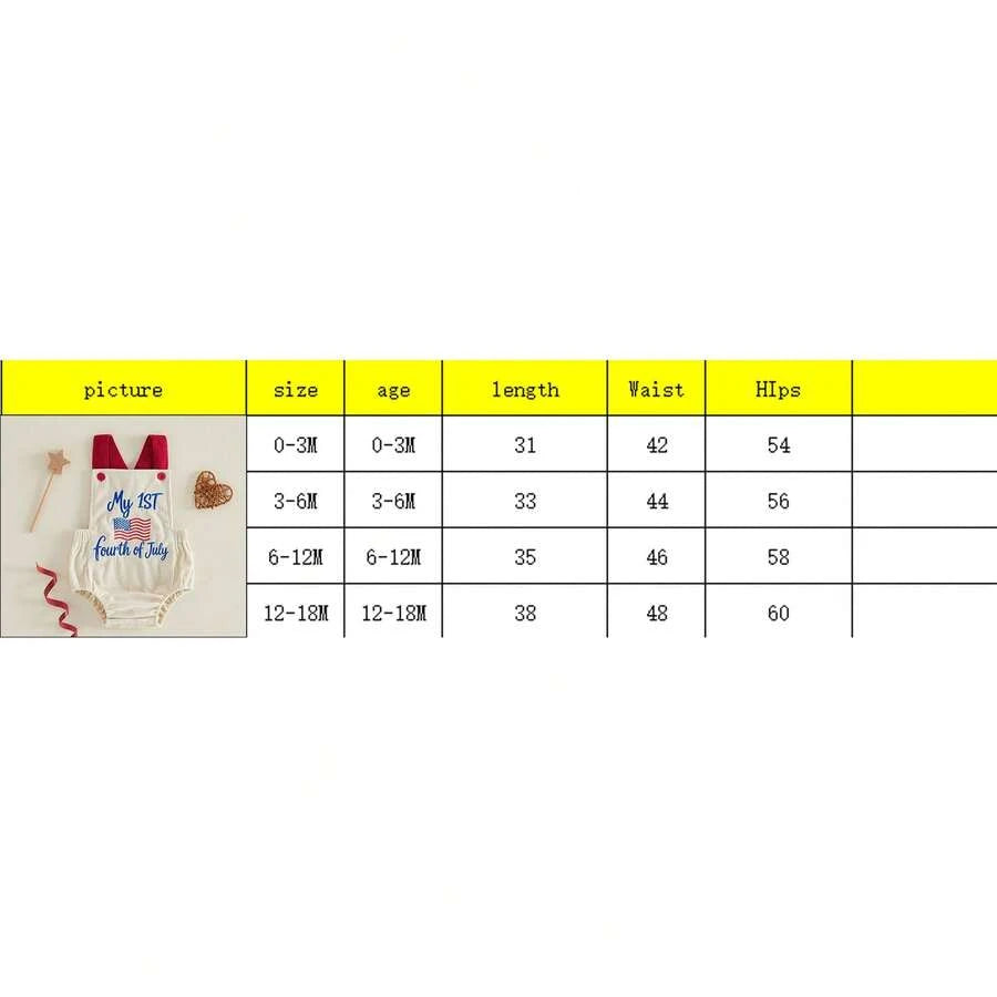 Infant 4th of July Jumpsuit with Flag Embroidery Sleeveless Square Neck Romper