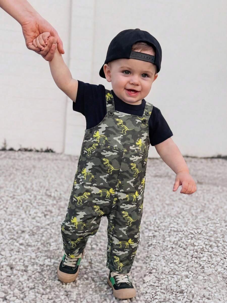 Striped Baby Boys Jumpsuit With Cartoon Bear Design Casual Kids Outfit