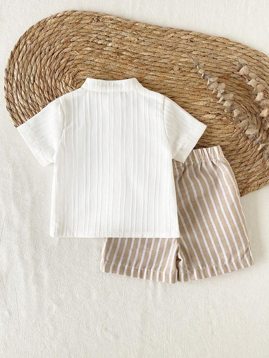 2PCS Baby Boy Gentleman Style Shirt and Shorts Set for Stylish Summer Daily Wear
