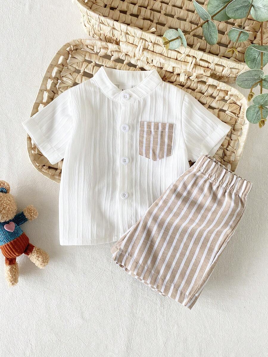 2PCS Baby Boy Gentleman Style Shirt and Shorts Set for Stylish Summer Daily Wear