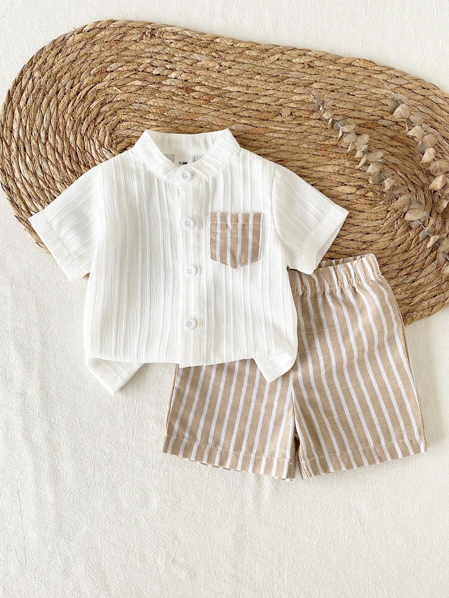 2PCS Baby Boy Gentleman Style Shirt and Shorts Set for Stylish Summer Daily Wear