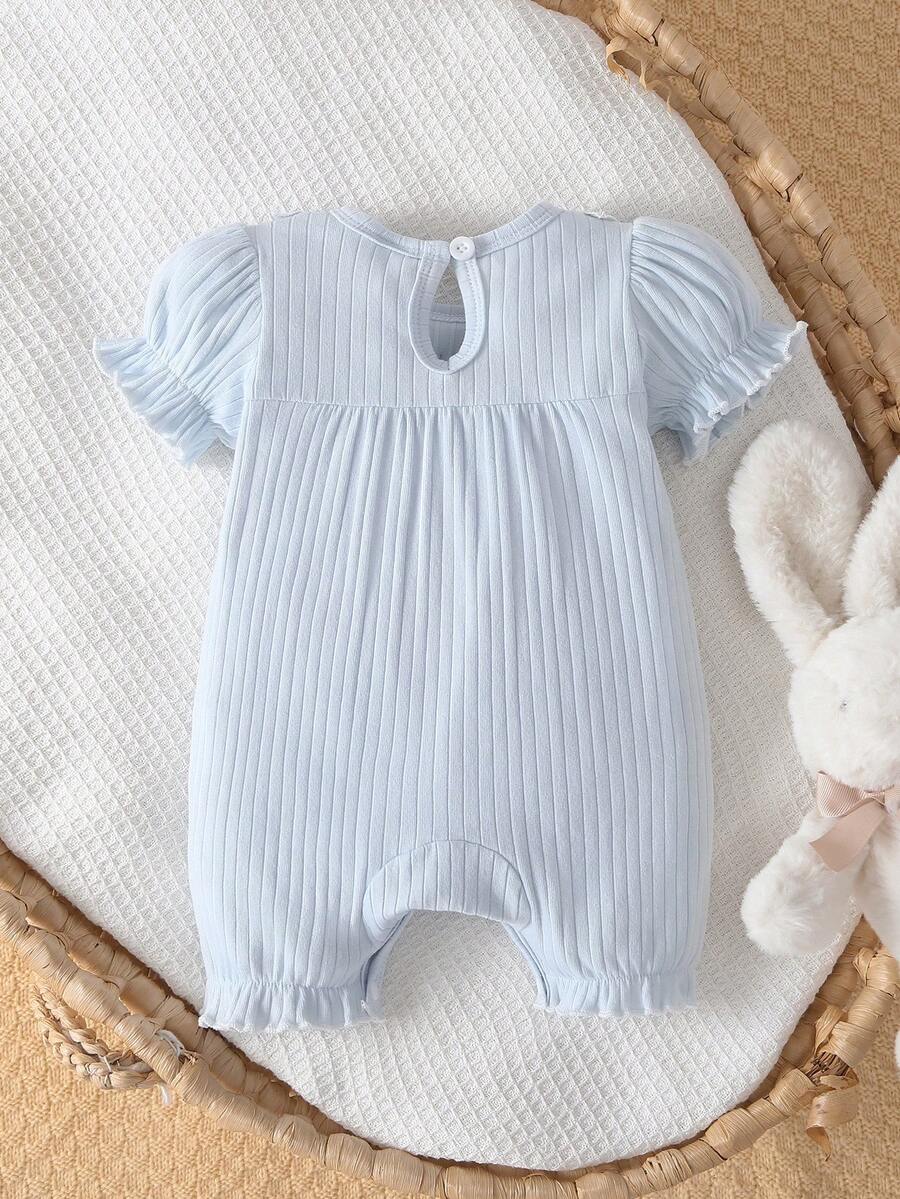 Baby Embroidered Bubble Sleeve Jumpsuit Shorts for Cute Summer Daily Wear