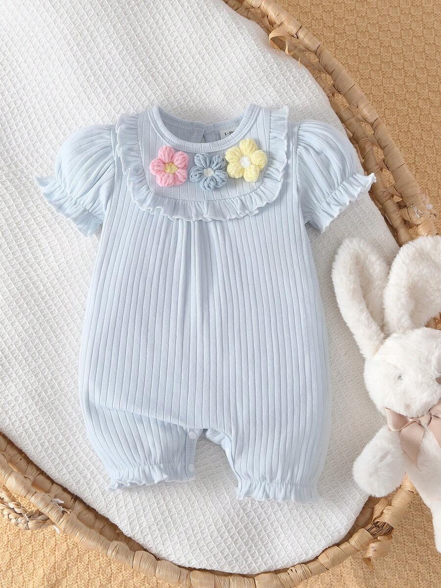 Baby Embroidered Bubble Sleeve Jumpsuit Shorts for Cute Summer Daily Wear