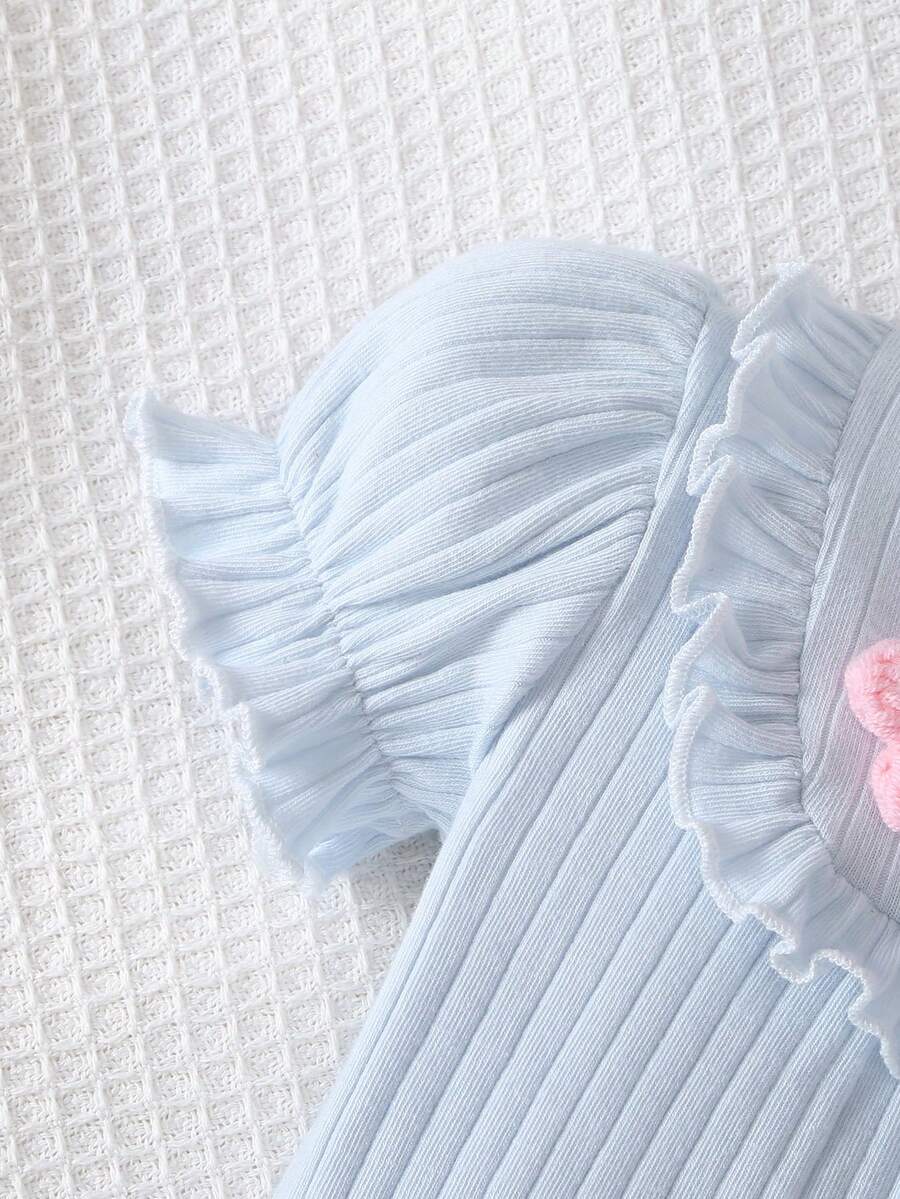 Baby Embroidered Bubble Sleeve Jumpsuit Shorts for Cute Summer Daily Wear