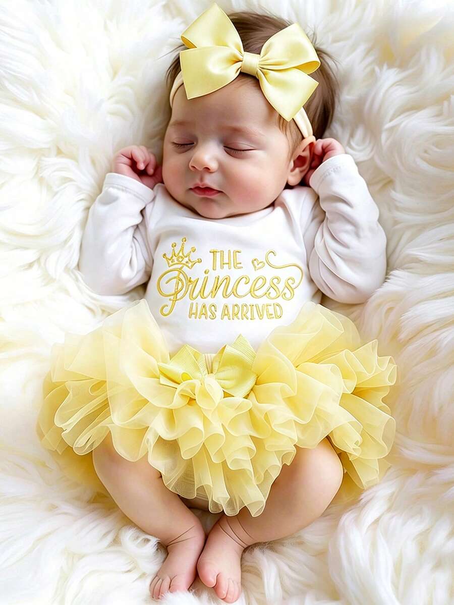 Baby Girl Romper with Tutu Skirt and Bow Headband for Photoshoots and Coming Home