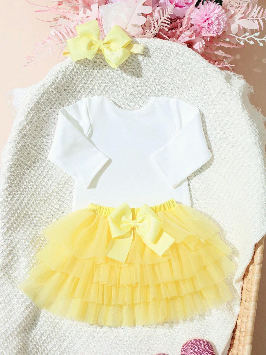 Baby Girl Romper with Tutu Skirt and Bow Headband for Photoshoots and Coming Home