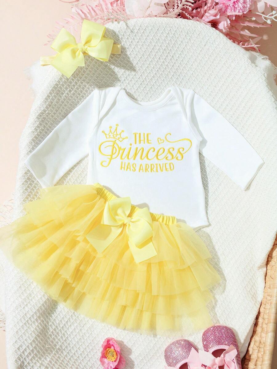 Baby Girl Romper with Tutu Skirt and Bow Headband for Photoshoots and Coming Home