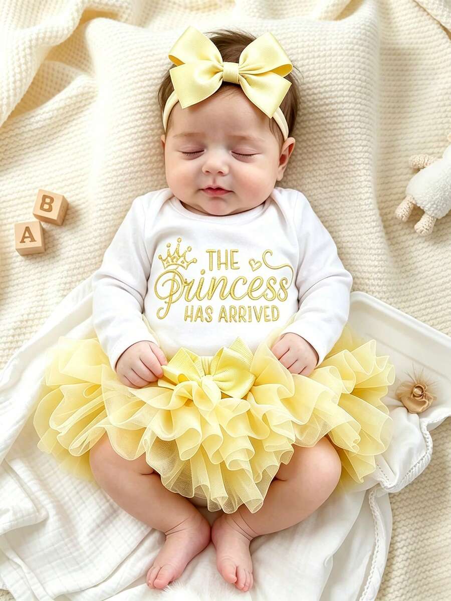 Baby Girl Romper with Tutu Skirt and Bow Headband for Photoshoots and Coming Home