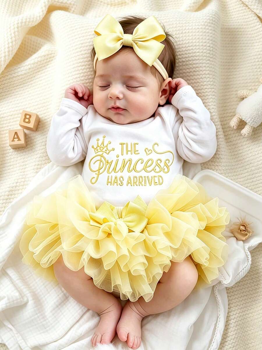 Baby Girl Romper with Tutu Skirt and Bow Headband for Photoshoots and Coming Home