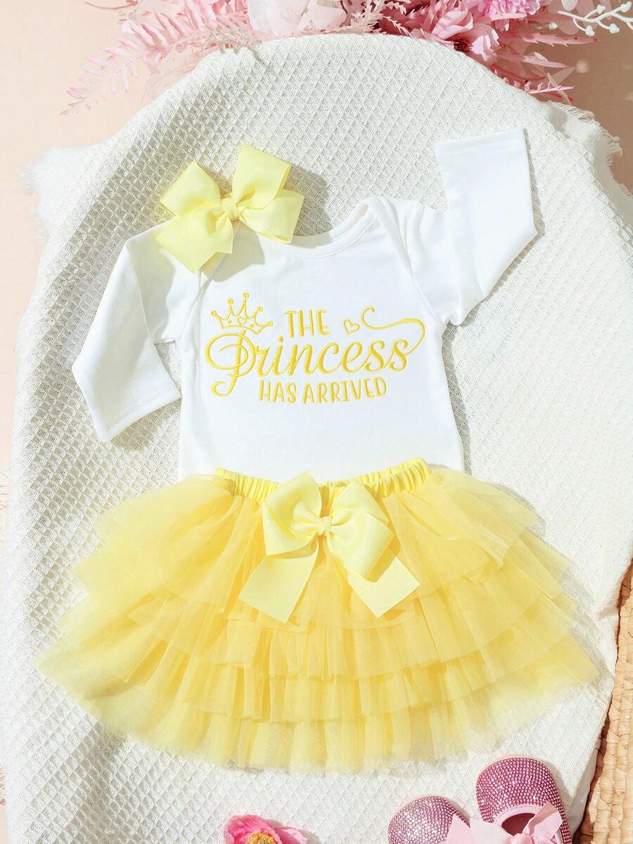 Baby Girl Romper with Tutu Skirt and Bow Headband for Photoshoots and Coming Home