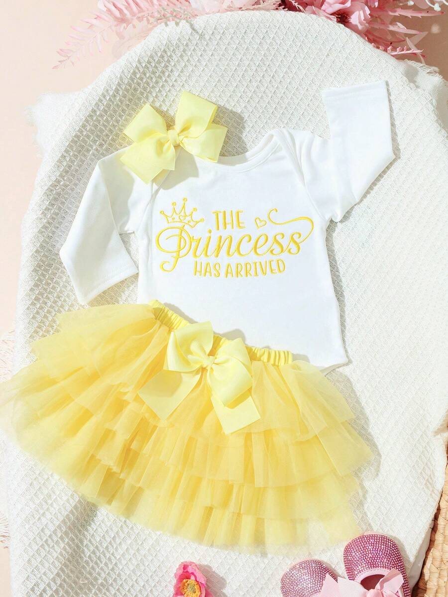 Baby Girl Romper with Tutu Skirt and Bow Headband for Photoshoots and Coming Home
