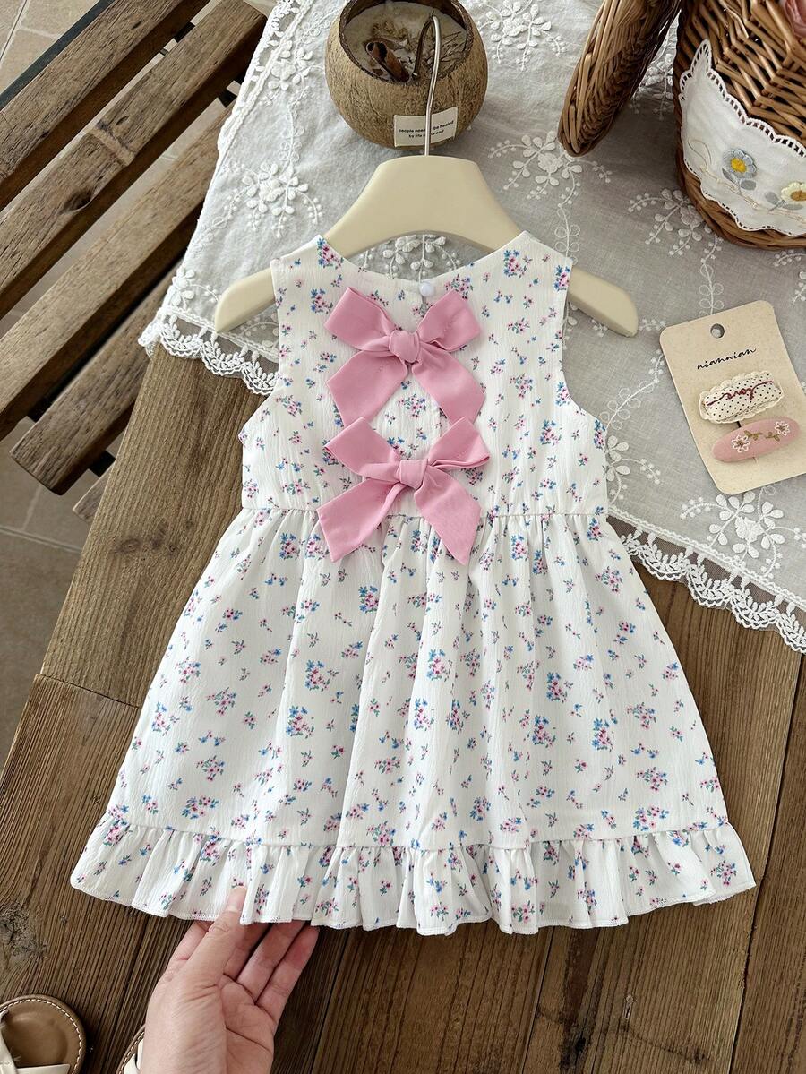 Baby Girl Brown Bowknot Sleeveless Puffy Dress for Casual Fall Outings