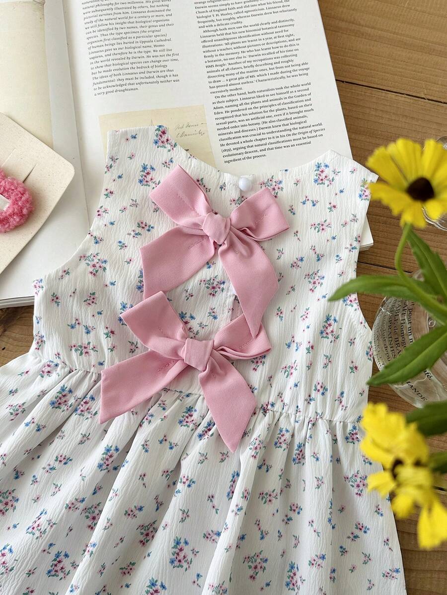 Baby Girl Brown Bowknot Sleeveless Puffy Dress for Casual Fall Outings