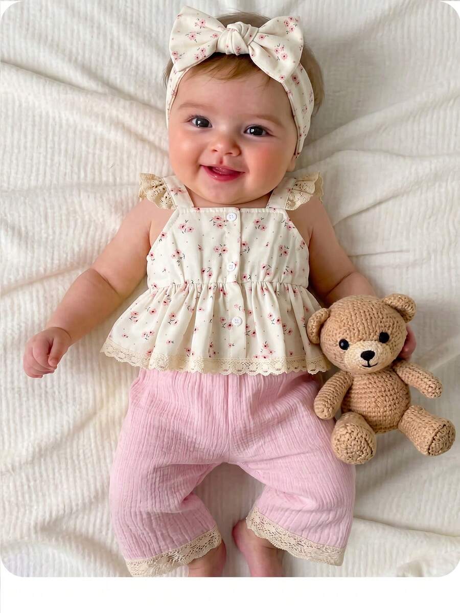 Fashion Striped Camisole Set For Baby Girls Casual Everyday Summer Clothing