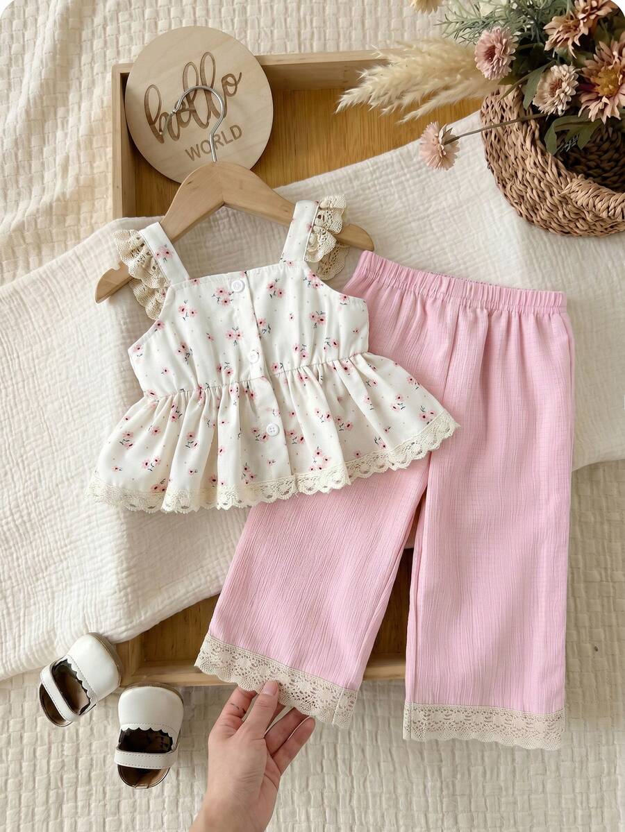 Fashion Striped Camisole Set For Baby Girls Casual Everyday Summer Clothing