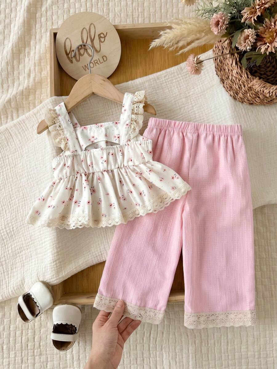 Fashion Striped Camisole Set For Baby Girls Casual Everyday Summer Clothing