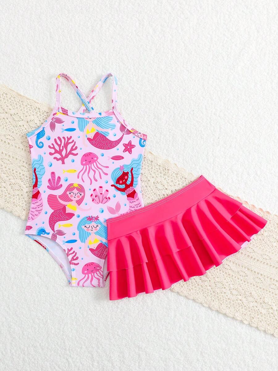 Little Girls Strawberry Swim Dress One Piece Beach Vacation Swimwear