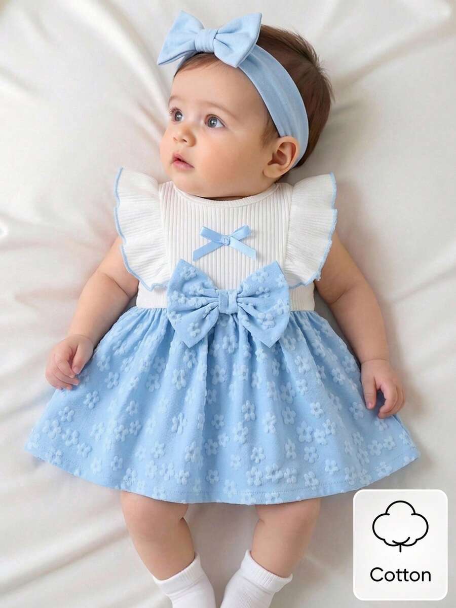 Baby Lace Collar Pink Bow Dress for Elegant Retro Summer Wear