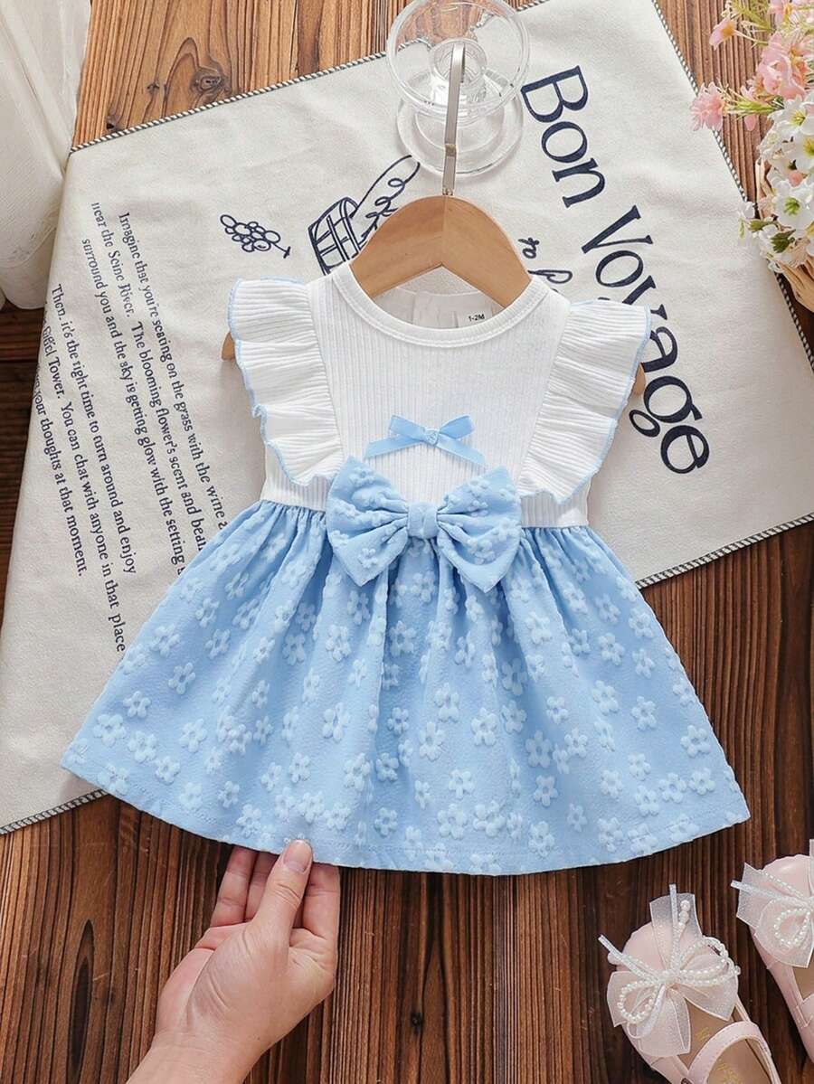 Baby Lace Collar Pink Bow Dress for Elegant Retro Summer Wear