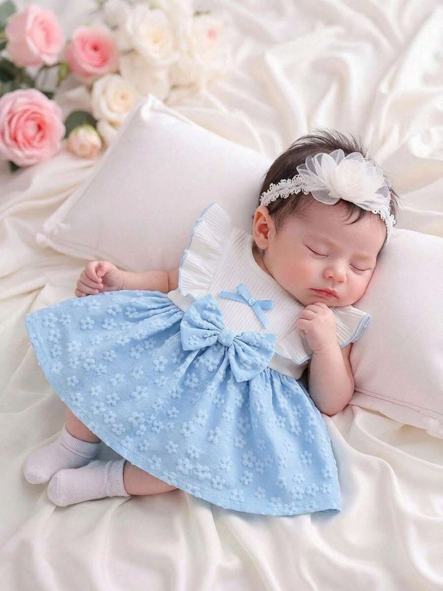 Baby Lace Collar Pink Bow Dress for Elegant Retro Summer Wear