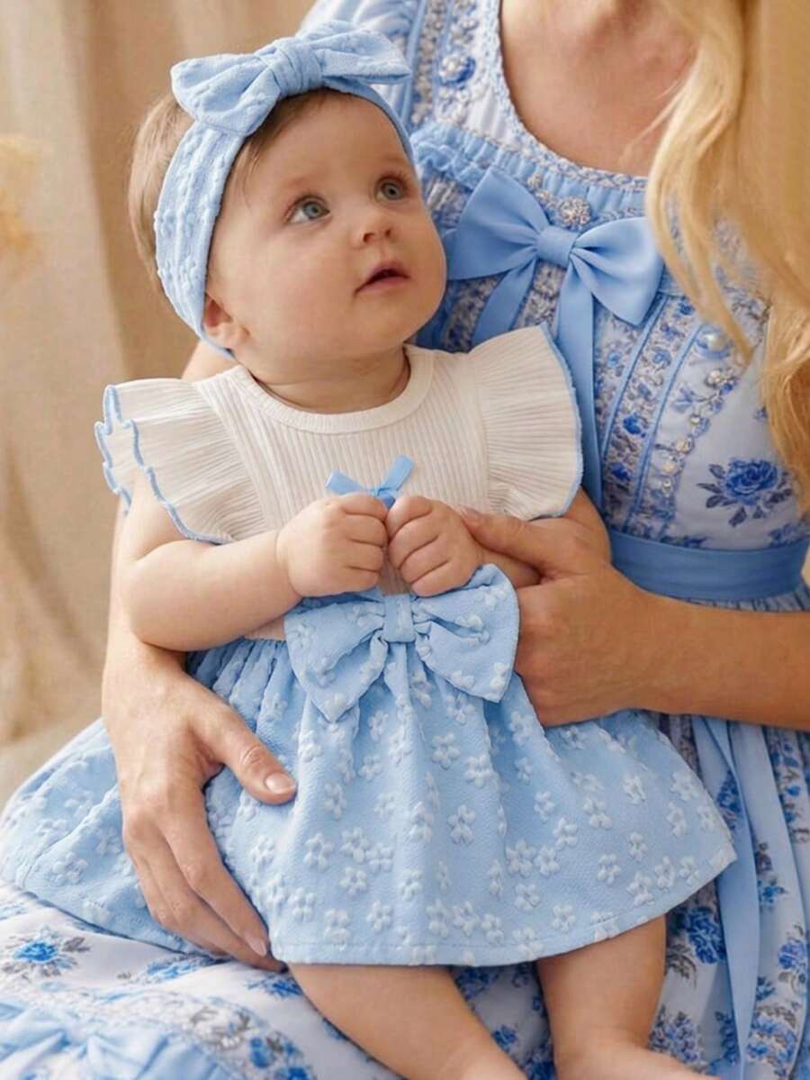 Baby Lace Collar Pink Bow Dress for Elegant Retro Summer Wear