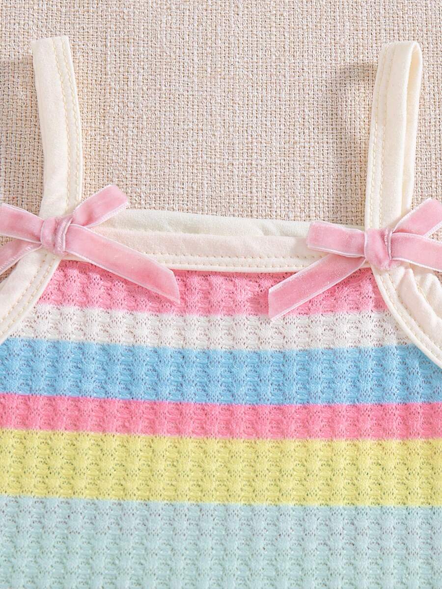 Striped Knit Camisole And Shorts Set For Baby Girls Summer Vacation Wear