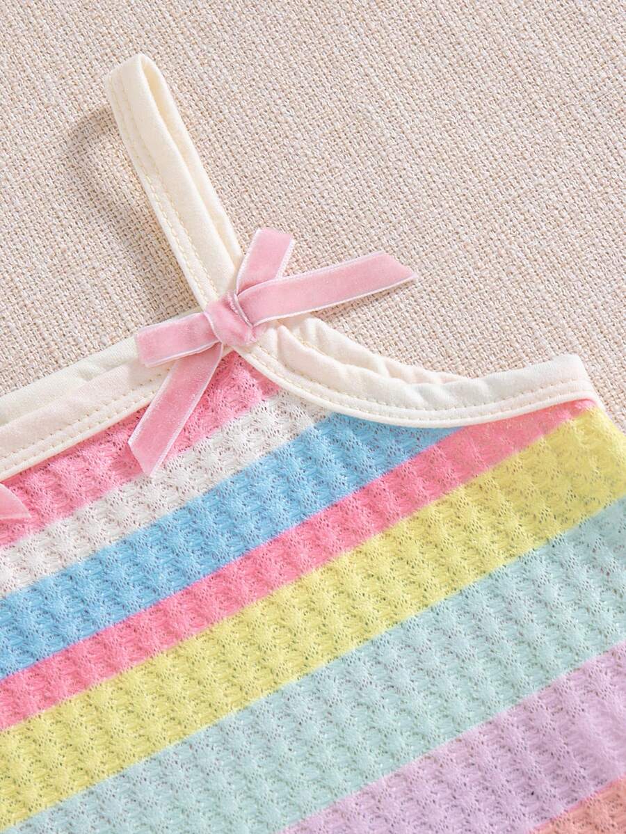 Striped Knit Camisole And Shorts Set For Baby Girls Summer Vacation Wear