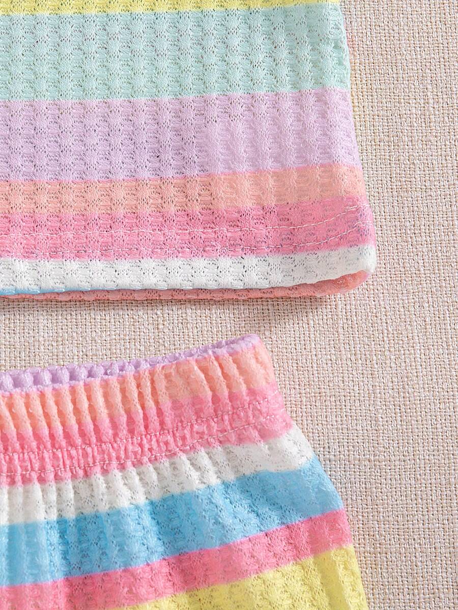 Striped Knit Camisole And Shorts Set For Baby Girls Summer Vacation Wear