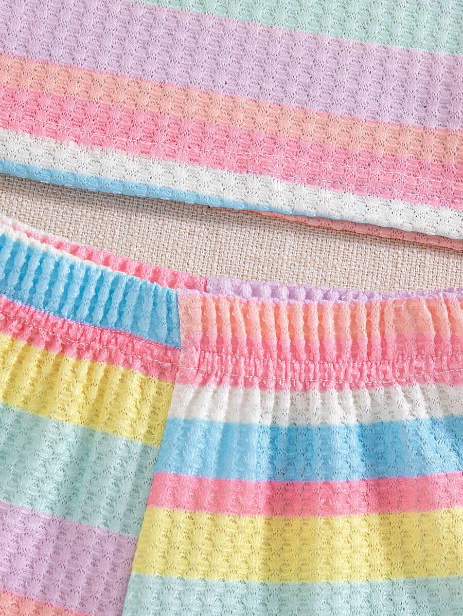 Striped Knit Camisole And Shorts Set For Baby Girls Summer Vacation Wear