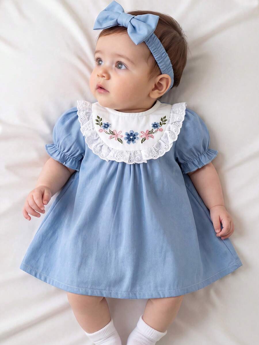 Baby Embroidered Puff Sleeve Dress for Cute Summer Outings and Photoshoots