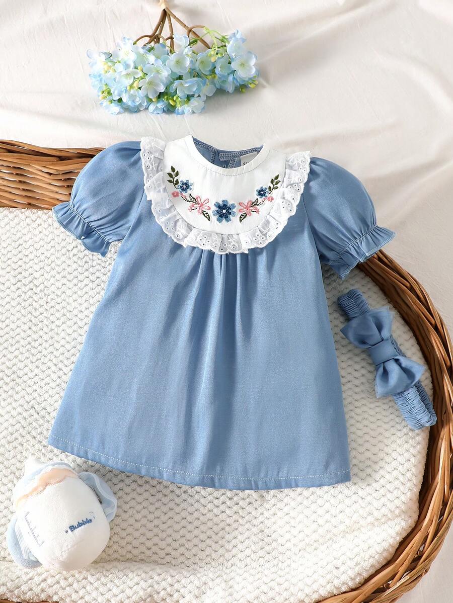 Baby Embroidered Puff Sleeve Dress for Cute Summer Outings and Photoshoots