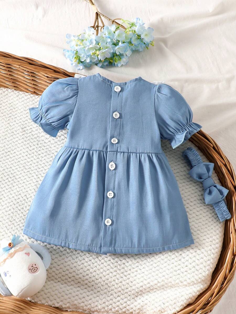 Baby Embroidered Puff Sleeve Dress for Cute Summer Outings and Photoshoots