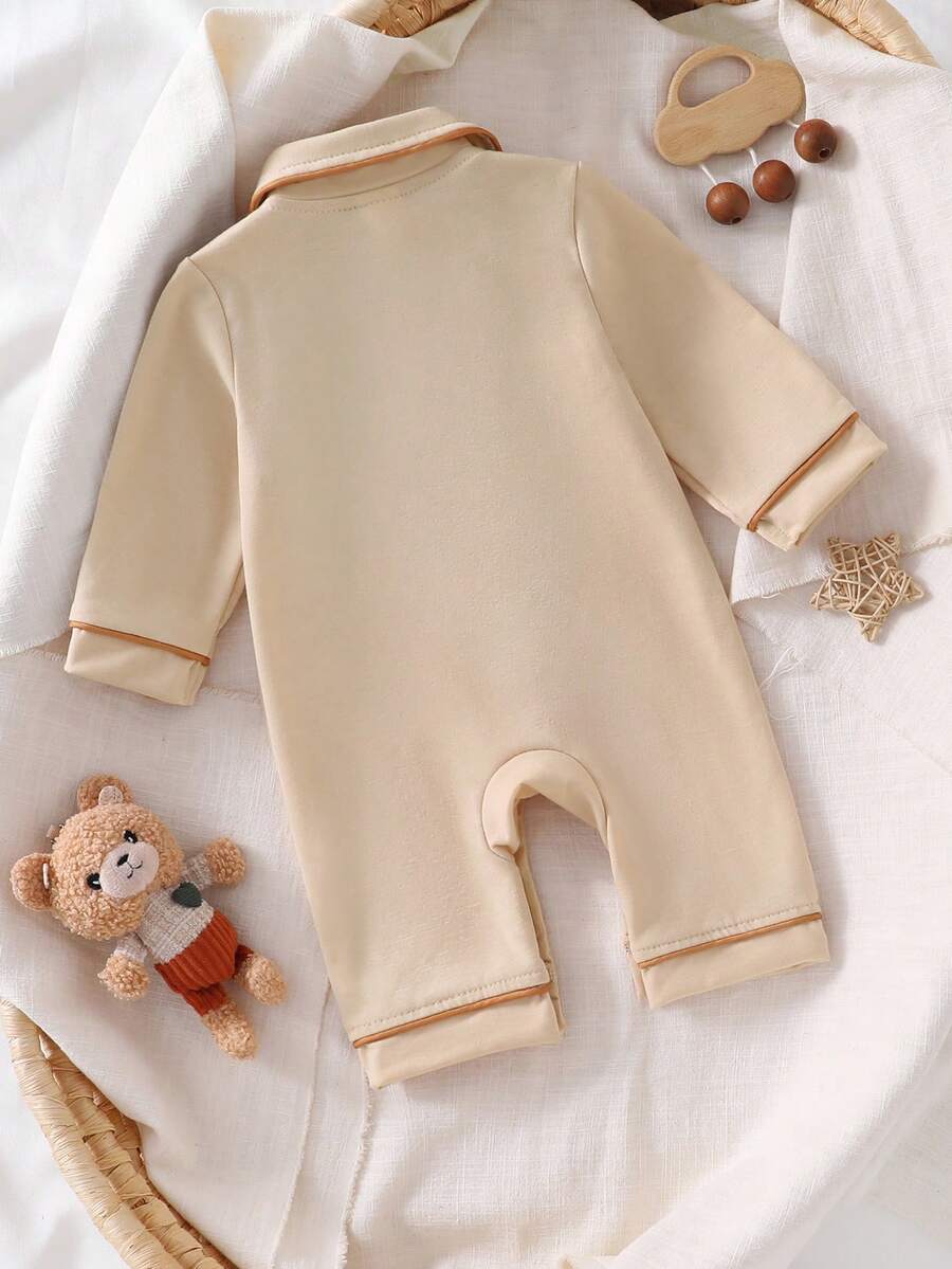 Cartoon Dinosaur Print Baby Romper Pajamas with Drawstring Trim for Comfortable Daily Wear