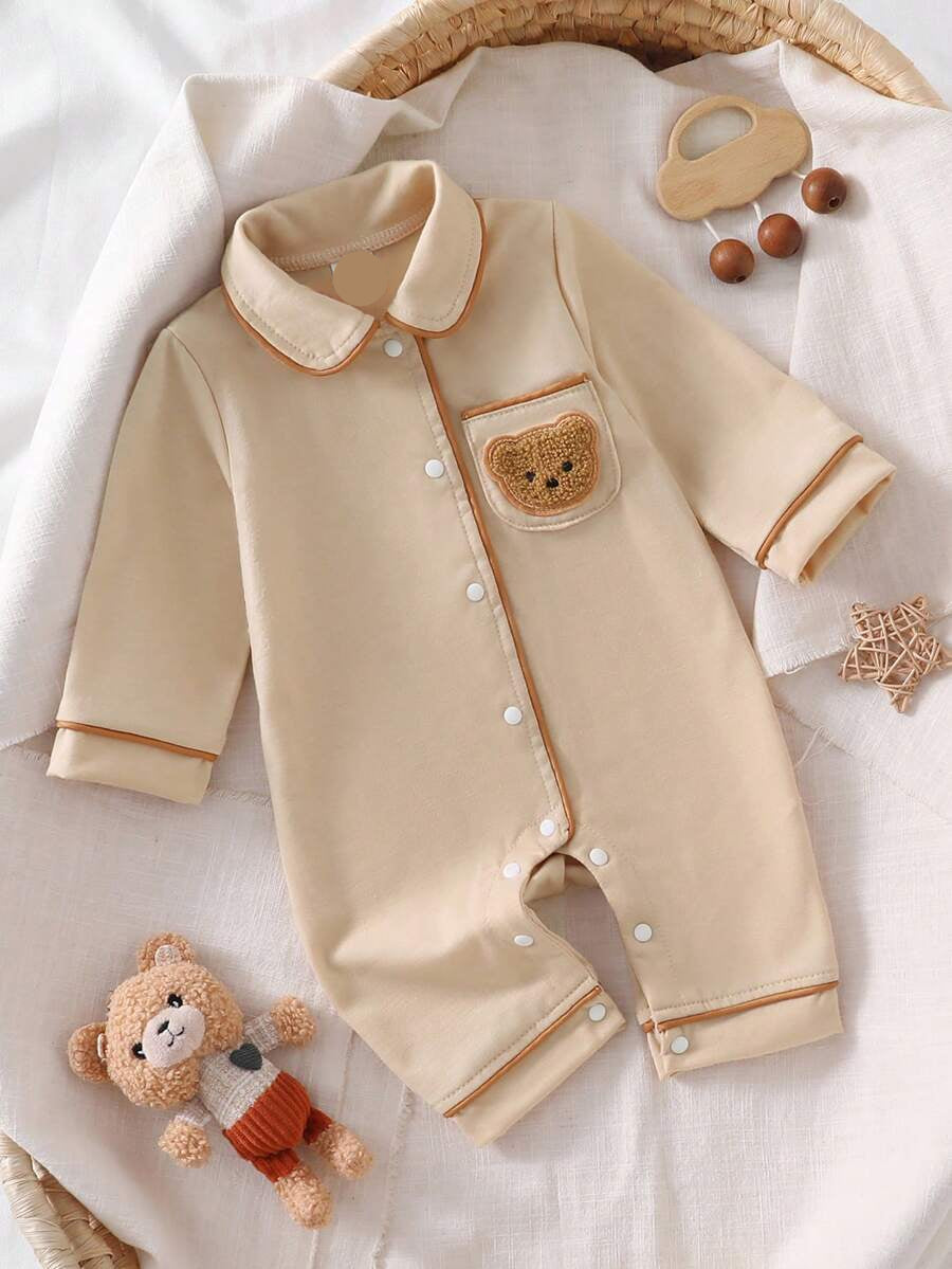 Cartoon Dinosaur Print Baby Romper Pajamas with Drawstring Trim for Comfortable Daily Wear