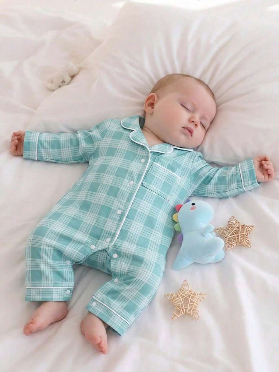 Baby Boy Bear Print Romper and Pants Set with Long Sleeve Snap Up Design