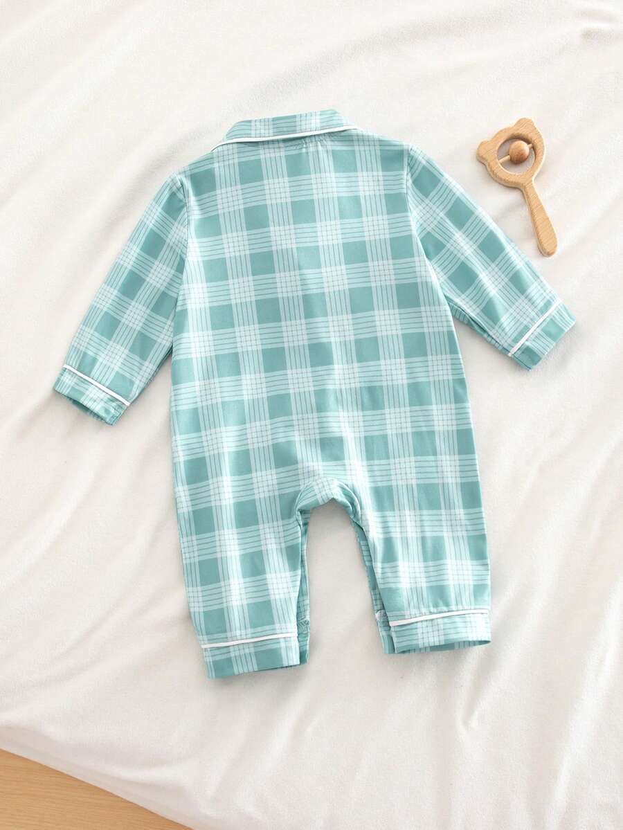 Baby Boy Bear Print Romper and Pants Set with Long Sleeve Snap Up Design